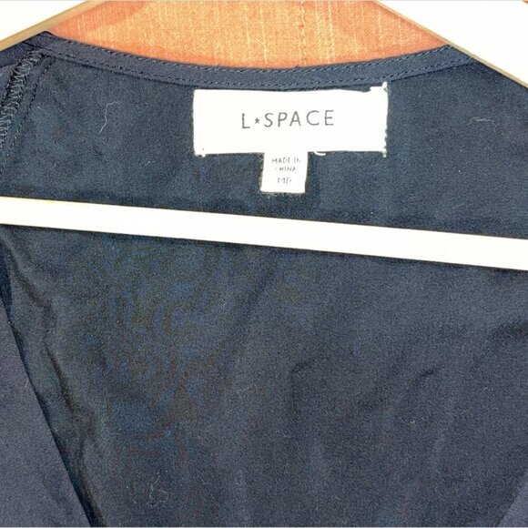 L*Space Colette Dress Waist Cutout Deep V Neck Blouson Sleeve Black Size Medium - Picture 7 of 12